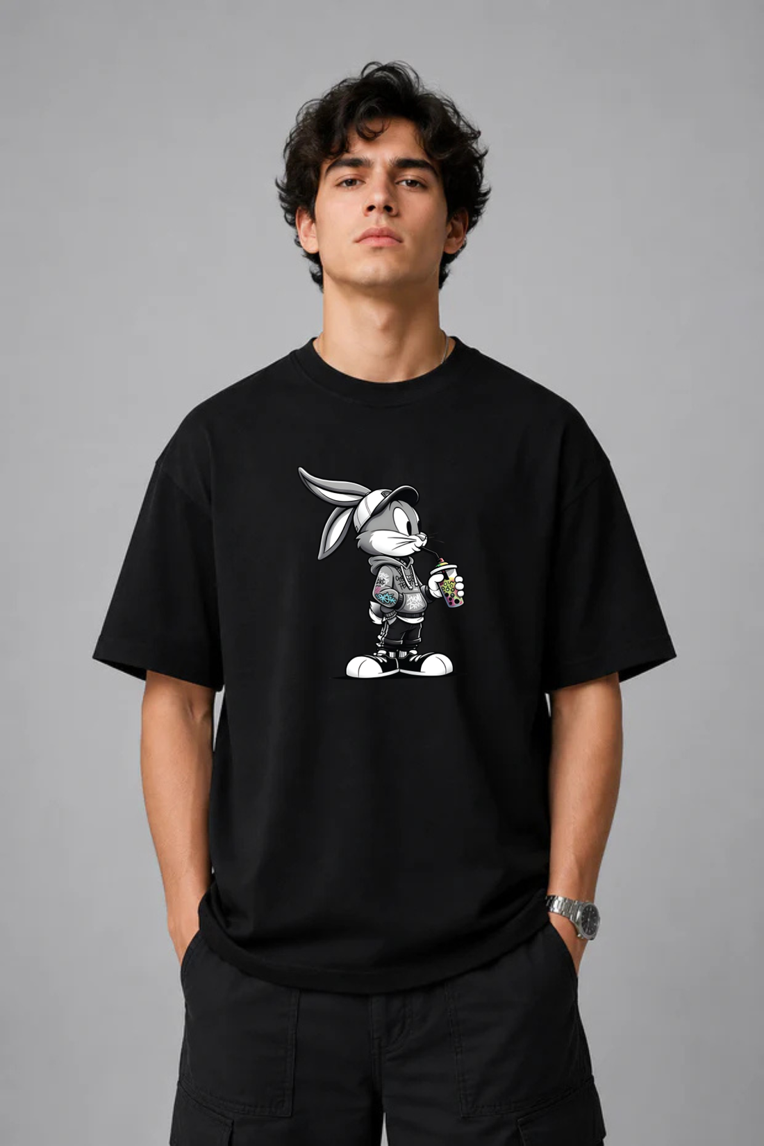 Rabbit Animal Graphic Oversized Tee