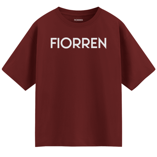 Maroon t-shirt with 'FIORREN' printed on a white background