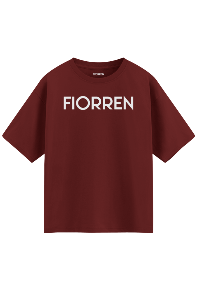Maroon t-shirt with 'FIORREN' printed on a white background